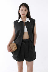 COLLARED SLEEVELESS JACKET_CHARCOAL