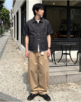 Oversized Pocket Short-Sleeve Denim Shirt Black