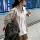 Berui Oversized Fit Boxy Fit Knitted Checkered Shirt Shirt [MANDARINETREE ONLY]