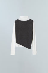 レイヤードベストモックネックTシャツ - アイボリー/チャコール