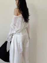 Damaged See-through Boat Neck Loose Fit Knit