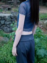 MESH CHECK CROP TEE (BLUE)