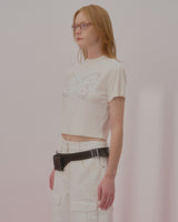 TEXT BUTTERFLY CROP TSHIRT-IVORY