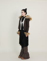 デッカウルフジョットフード付きファーニットジップアップジャケット (Wool Jacket)