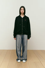 SMALL CHERRY REGULAR FIT HOODIE ZIP UP [BLACK]