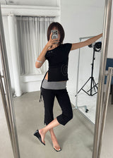 STRIPE FOLDING CAPRI PANTS