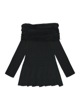 OFF SHOULDER PLEATS DRESS (BLACK)