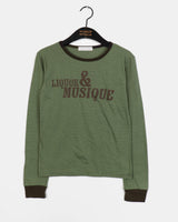 Penkey Stripe Lettering Semi-Cropped Long-Sleeved T-Shirt