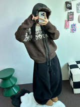 フリース🩷サイドピンタックロングワイドオーバーパンツ 💙🤎🩷🩶🖤5COLOR