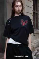 アシメトリカルラインストーングラフィックTシャツ