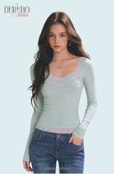Ripel Mint Pink Lace Long-Sleeve T-Shirt