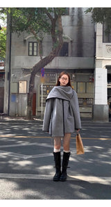 wool gray muffler cape coat