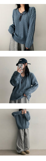 Tied V-neck twisted knitwear