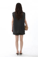 COLLARED SLEEVELESS JACKET_CHARCOAL