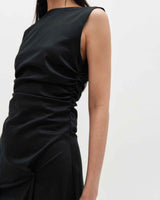 DOZI - Sleeveless Pinched Long Dress _ BLACK