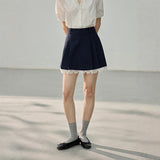 High-Waisted Lace Trim Slim H-Line Mini Skirt
