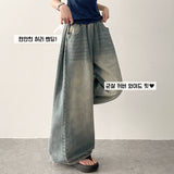 Rize waistbanding サイドピンタックカットデニムウォッシュワイドパンツ