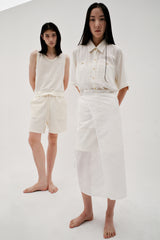 Linen oval neck knit, Cream