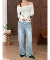 Dot off shoulder long sleeves(3color)