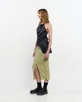 Shirring Layered Slit Skirt _ OLIVE GREEN