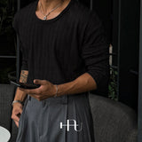 [HFORUS MADE]Forus Knitted pleats U - kneck long sleeves IN BLACK