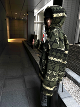 wool jacquard hooded jumper jacket