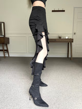  Frill slit ribbon long sk
