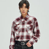 flannel plaid western shirt burgundy