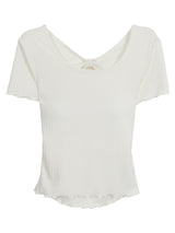 Back slit bow ribbed short sleeve tee