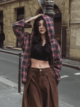 Solar loose fit hooded checkered shirt