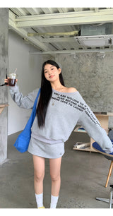 off-shoulder lettering sweater long-sleeved sweatshirt