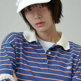 STRIPE COLLAR T-SHIRT  (Blue)