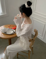 Frill See-through Wrap Skirt + Scrunchie Set (2color)