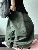 プレートピグメントカーゴバルーンワイドロングパンツ💛💚🖤 - 3 カラーズ