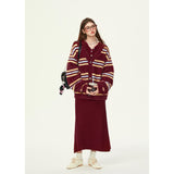 [Girly Fancy Club] Retro striped knitted cardigan loose lazy style sweater jacket