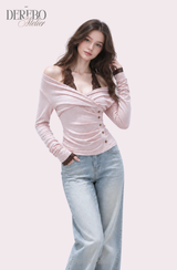 ロゼ レース ホルターネック ロングスリーブ Tシャツ
