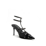 Colorful Bridge丨Net Yarn Rivet Spliced High Heels with Ankle Strap and Thin Pointed Toe for Women