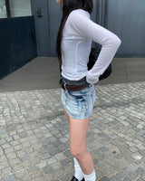 Micro low denim skirt