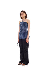 POCKET PRINTING HALTERNECK DRESS / BLUE