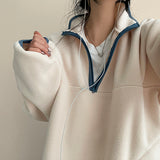 Undun incision coloration Fleece half zip-up