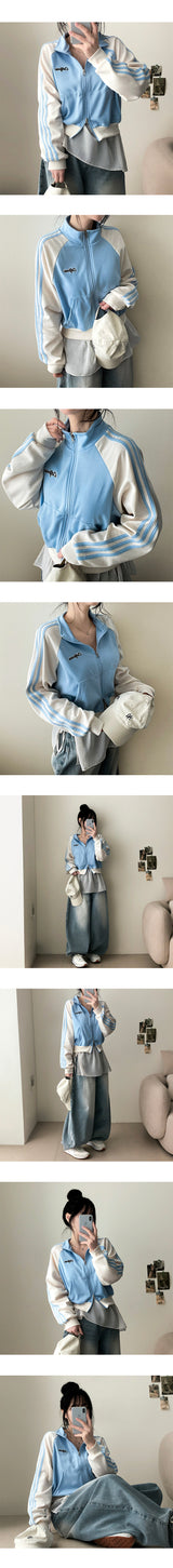 Tory Two-Way Track Line Coloring Embroidery Zip-Up