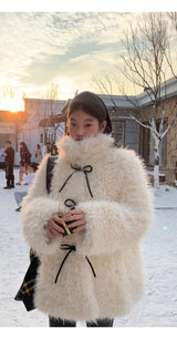 Ivory Poodle Fur Ribbon Half Coat