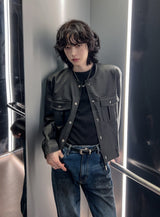 Cape round pocket leather jacket