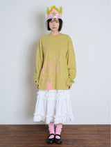 CAT GIRL & FLOWER LONG SLEEVE - LIGHT GREEN