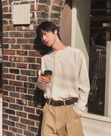 ローチワッフルヘンリーネックロングスリーブTシャツ