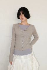 COLOR BUTTON RIBBED CARDIGAN