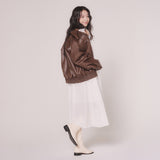 BOMBER LEATHER(FAUX) JACKET (brown)