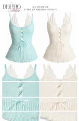 ブラン ハルター レイヤード ニット スリーブレス トップ (BRA SET)
