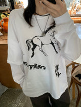 Bronk Vintage Horse Layered Long Sleeve T-Shirt (4c)