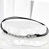 ss-leather chain necklace_black silver